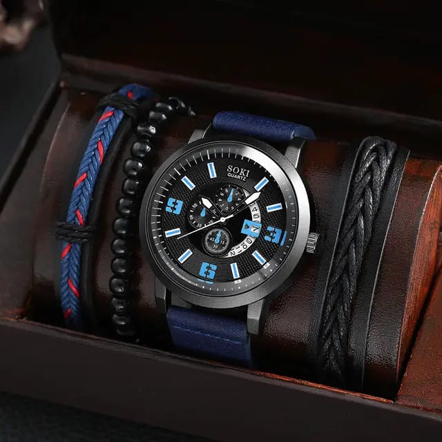 Montre homme SOKI Quartz bleu marine avec bracelets